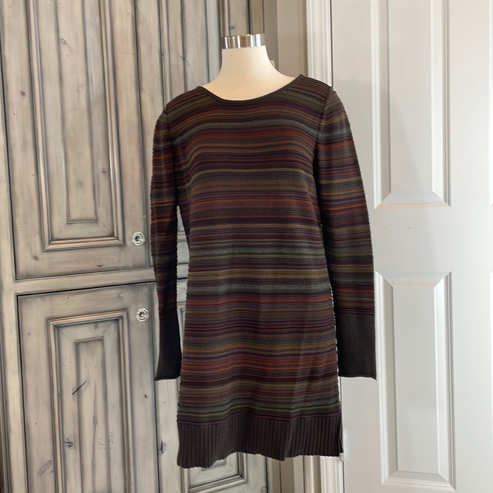 NWT Stunning Tunic striped in subtle gradations of raisin, olive, rust and peat